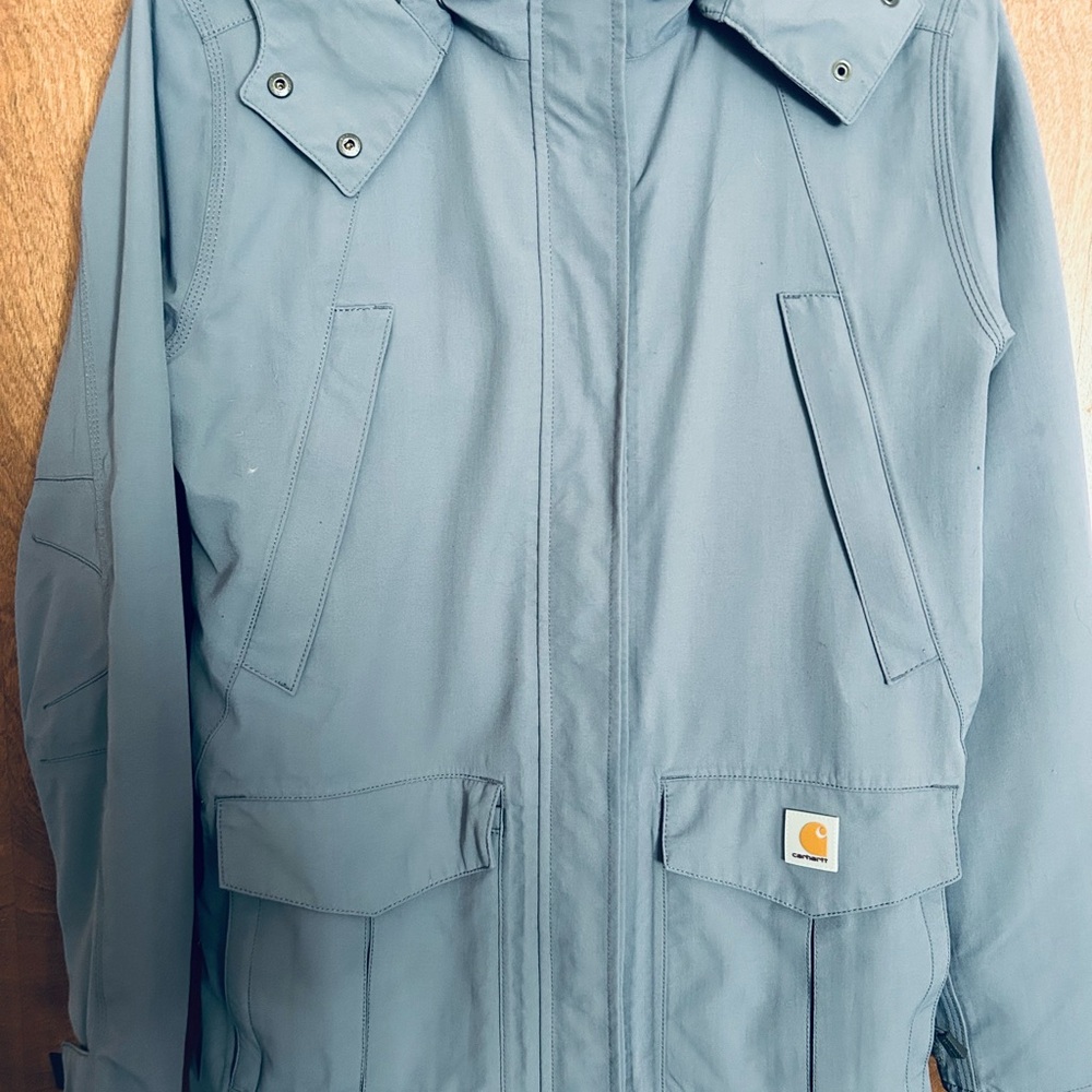 Carhartt Women’s Light Blue Storm Waterproof Removable Hood Utility Jacket